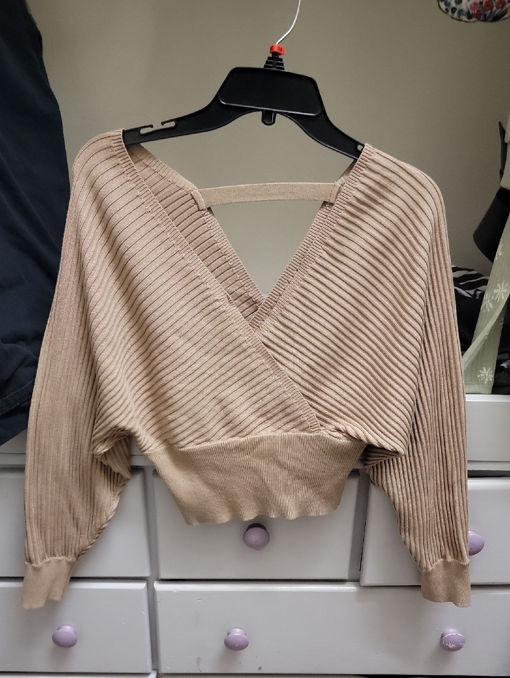 Love Tree Neutral Ribbed Wrap Crop Top in Taupe